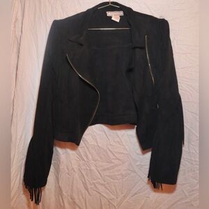 Flying Tomato Black Leather Fringe Jacket